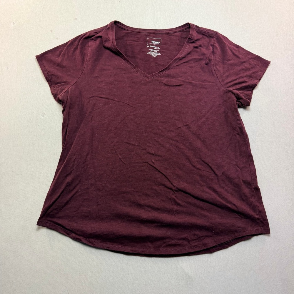 Sonoma V-Neck Tee Women Extra Large Burgundy Excellent Short Sleeve Basic